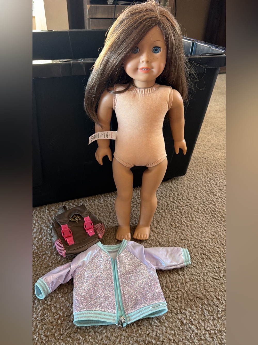 American Girl Peach Bodysuit Doll Outfit with Mint-Trim Sparkle Jacket